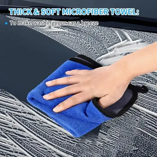 Wontolf 62'' Car Wash Brush with Long Handle Chenille Microfiber Car Wash Mop Car Washing Brush Cleaning Kit Windshield Window Squeegee Wheel Brush Car Duster Dry Towels for Cars RV Truck Boat 10PCS - 6