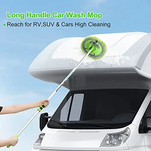 Wontolf 62'' Car Wash Brush with Long Handle Chenille Microfiber Car Wash Mop Mitt Kit Car Detailing Brush Cleaning Kit Window Squeegee Car Duster Drying Towels Tire Brush for Cars RV Truck Boat - 2