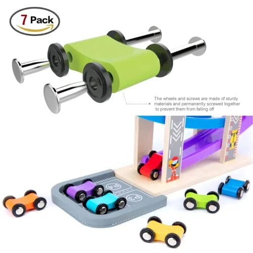 Wood City Toddler Toys for 1 2 3 Years Old, Wooden Car Ramp Racer Toy Vehicle Set with 7 Mini Cars & Race Tracks, Montessori Toys Craft Gift for Toddlers Boys and Girls - 29