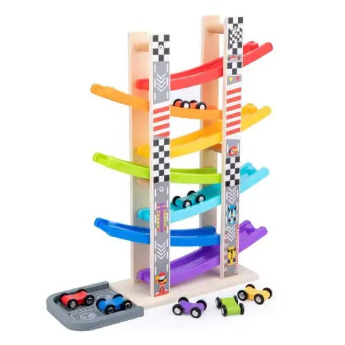 Wood City Toddler Toys for 1 2 3 Years Old, Wooden Car Ramp Racer Toy Vehicle Set with 7 Mini Cars & Race Tracks, Montessori Toys Craft Gift for Toddlers Boys and Girls - 13