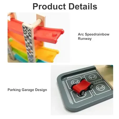 WOOD CITY Toddler Toys for 1 2 3 Years Old, Wooden Car Ramp Racer Toy Vehicle Set with 5/7 Mini Cars & Race Tracks, Montessori Toys Craft Gift for Toddlers Boys and Girls (ramp Racer-5 Layers) - 6