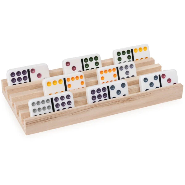 Wood Domino Racks, Set of 4 Trays for Mexican Train and other Dominoes Games, for Families and Kids Ages 8 and up - 3