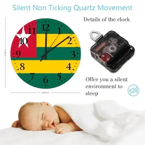 Wood Hanging Wall Clock Silent Non-Ticking Large Numbers Battery Operated Uzbekistan Flag Retro Wall Clocks Patriotic Vanity Gift Wooden Wall Decor for Study Room Kids Room Church 10 Inch - 3