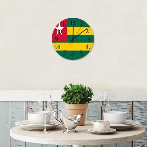 Wood Hanging Wall Clock Silent Non-Ticking Large Numbers Battery Operated Uzbekistan Flag Retro Wall Clocks Patriotic Vanity Gift Wooden Wall Decor for Study Room Kids Room Church 10 Inch - 2