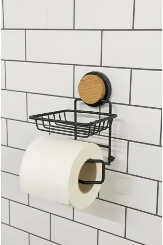 Wood Patterned Magic Fix Magic Adhesive Black Replacable Toilet Paper Holder Mgs-714w-Black 