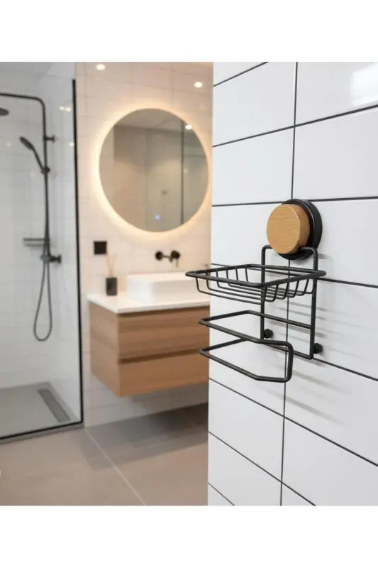 Wood Patterned Magic Fix Magic Adhesive Black Replacable Toilet Paper Holder Mgs-714w-Black - 2