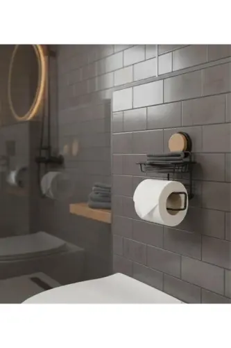 Wood Patterned Magic Fix Magic Adhesive Black Replacable Toilet Paper Holder Mgs-714w-Black - 3