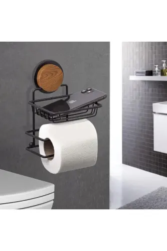 Wood Patterned Magic Fix Magic Adhesive Black Replacable Toilet Paper Holder Mgs-714w-Black - 4