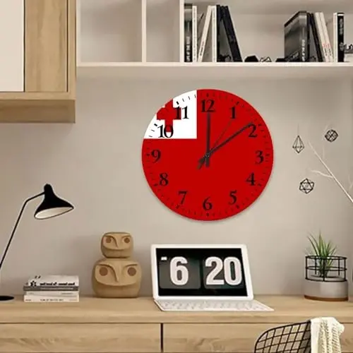 Wood Wall Clock Non-Ticking Sweep Movement Tonga Flag Retro Wall Clocks Patriotic Vanity Gift Wooden Wall Decor for Girls Room Bathroom Daycare 15 Inch - 4