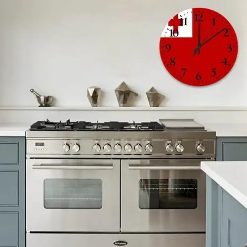 Wood Wall Clock Non-Ticking Sweep Movement Tonga Flag Retro Wall Clocks Patriotic Vanity Gift Wooden Wall Decor for Girls Room Bathroom Daycare 15 Inch - 6