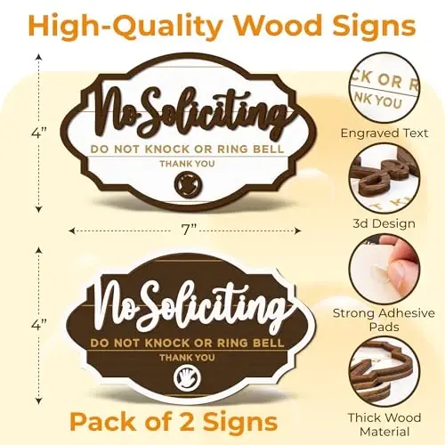 Woodamore No Soliciting Sign For House Door - 2 Pack Do Not Knock Or Ring Doorbell Signs For Front Door Hanging, No Soliciting Signs For Home, No Solicitors Sign For Office - WOODAMORE (1)