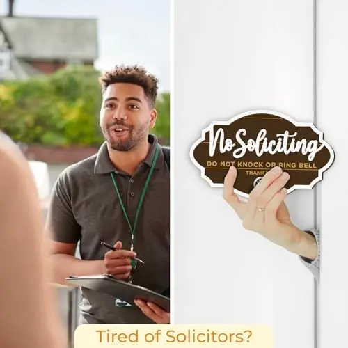 Woodamore No Soliciting Sign For House Door - 2 Pack Do Not Knock Or Ring Doorbell Signs For Front Door Hanging, No Soliciting Signs For Home, No Solicitors Sign For Office - 3