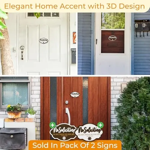 Woodamore No Soliciting Sign For House Door - 2 Pack Do Not Knock Or Ring Doorbell Signs For Front Door Hanging, No Soliciting Signs For Home, No Solicitors Sign For Office - 6