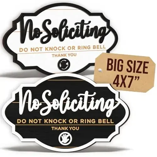 Woodamore No Soliciting Sign For House Door - 2 Pack Do Not Knock Or Ring Doorbell Signs For Front Door Hanging, No Soliciting Signs For Home, No Solicitors Sign For Office 