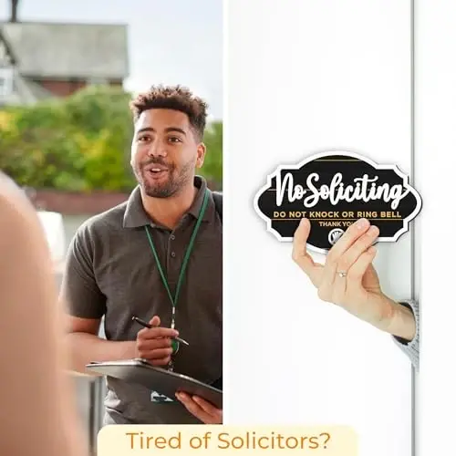 Woodamore No Soliciting Sign For House Door - 2 Pack Do Not Knock Or Ring Doorbell Signs For Front Door Hanging, No Soliciting Signs For Home, No Solicitors Sign For Office - 3