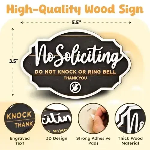 Woodamore No Soliciting Sign For House Door - Do Not Knock Or Ring Doorbell Sign For Front Door Hanging, No Soliciting Signs For Home, No Solicitors Signs For Office - WOODAMORE