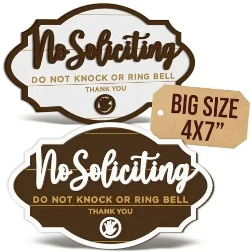 Woodamore No Soliciting Sign For House Door - 2 Pack Do Not Knock Or Ring Doorbell Signs For Front Door Hanging, No Soliciting Signs For Home, No Solicitors Sign For Office 