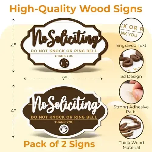Woodamore No Soliciting Sign For House Door - 2 Pack Do Not Knock Or Ring Doorbell Signs For Front Door Hanging, No Soliciting Signs For Home, No Solicitors Sign For Office - 2