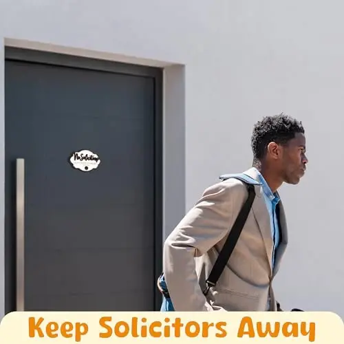 Woodamore No Soliciting Sign for House Door, White Wood 3.5x5.5 Door Hanger | 1 white wood sign 3.5x5.5 in, do not knock or ring doorbell, no solicitors, home and office - 4