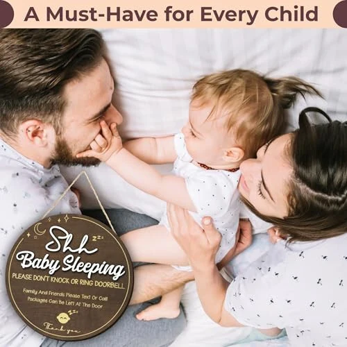 Woodamore Shhh Baby Sleeping Sign for Front Door - Please Do Not Knock Or Ring Doorbell Sign, Baby Sleeping Door Sign, No Knocking Door Sign, No Soliciting Do Not Knock Sign - 18