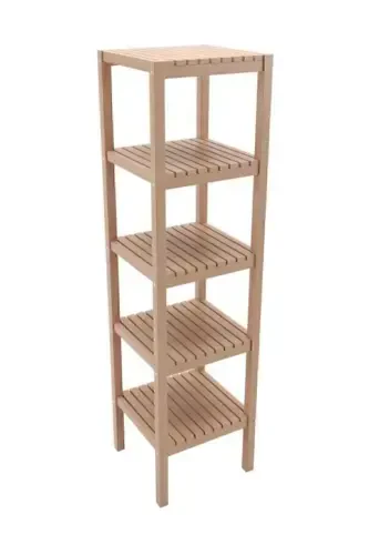 Wooden 5-Shelf Bathroom Rack with Grille - 1