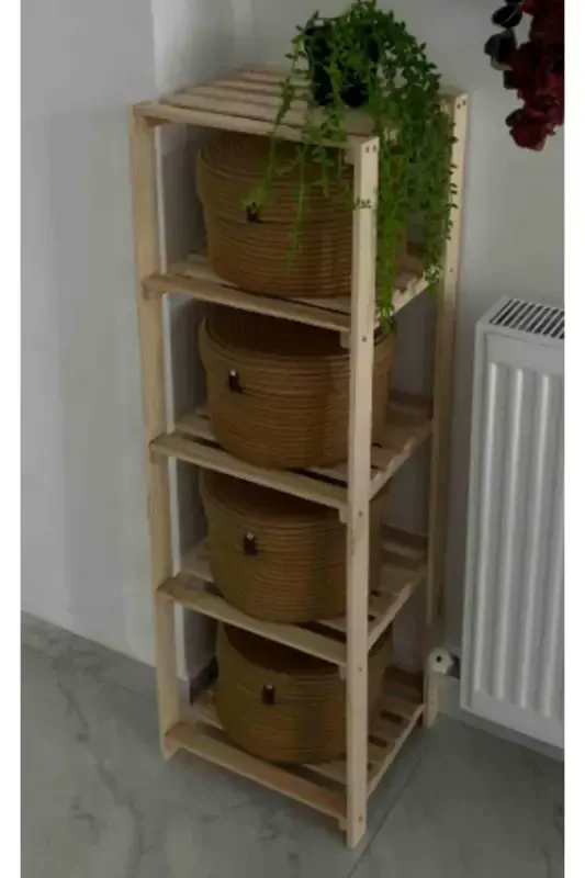 Wooden 5-Shelf Bathroom Rack with Grille - 2