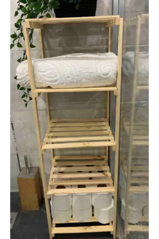 Wooden 5-Shelf Bathroom Rack with Grille - 3