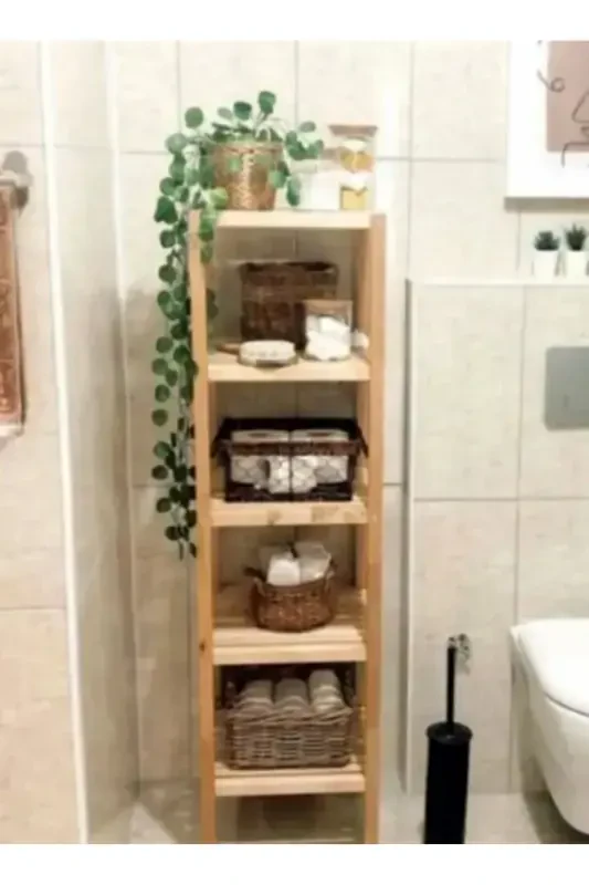 Wooden 5-Shelf Bathroom Rack with Grille - 4