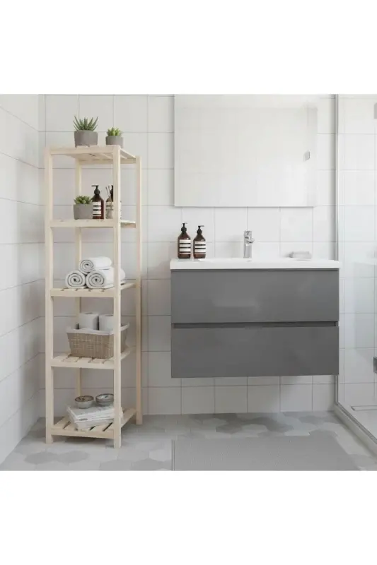 Wooden 5-Shelf Bathroom Rack with Grille - BIEN