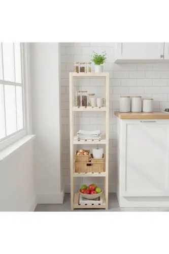 Wooden 5-Shelf Bathroom Rack with Grille - BIEN (1)