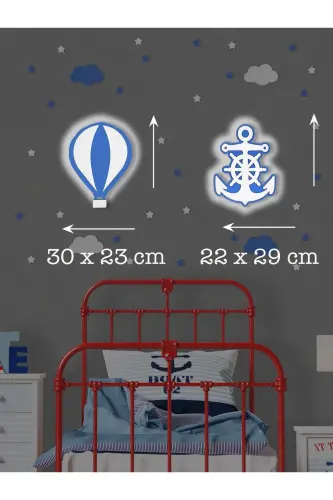 Wooden Balloon and Anchor Figured Baby and Children's Room Decorative LED Lighting/Night Lamp 2-Piece Set-Blue - 3