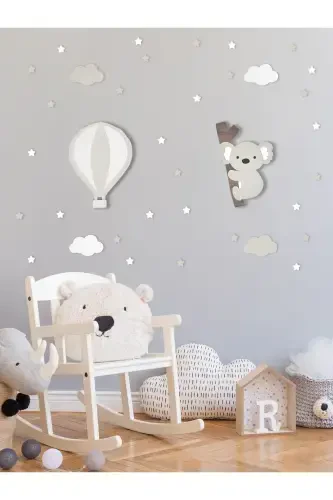 Wooden Balloon and Koala Figurine Baby and Kids Room Decorative Led Lighting/Night Lamp 2-Piece Set-Gray - Modazone (1)