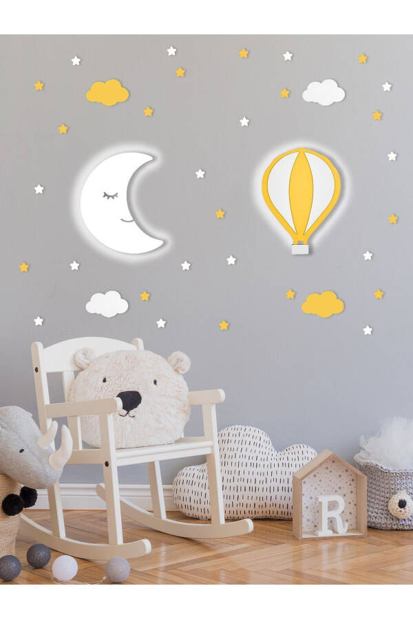 Wooden Balloon and Moon Figure Baby and Children's Room Decorative LED Lighting/Night Light 2 Piece Set - 1