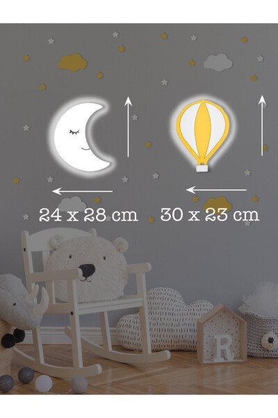 Wooden Balloon and Moon Figure Baby and Children's Room Decorative LED Lighting/Night Light 2 Piece Set - 3