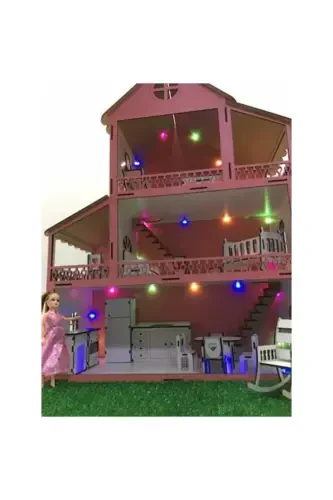 Wooden Barbie Doll Play House with LED Light Gift - GENEL MARKALAR (1)
