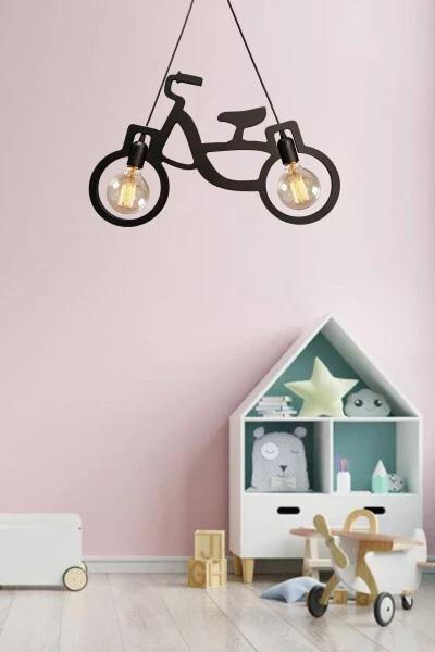 Wooden Black Bicycle Pendant Chandelier Wooden Luxury Rustic Modern Decorative Lamp Children's Room Chandelier - 10