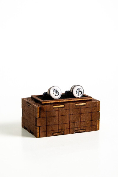 Wooden Box Round Letter Cufflinks B Letter - 8