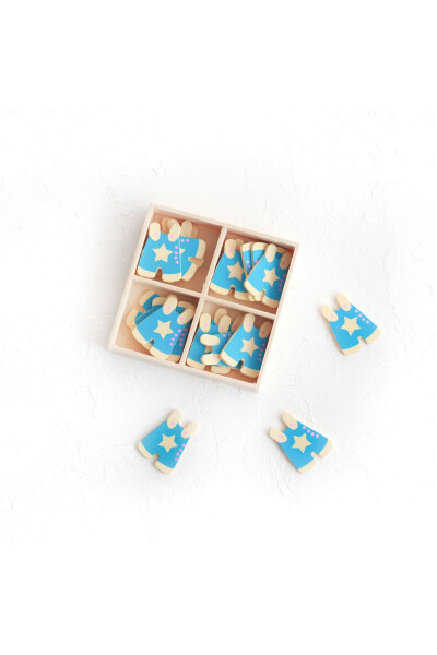 Wooden Boxed Blue Baby Romper Decoration, 24 Pieces - 7