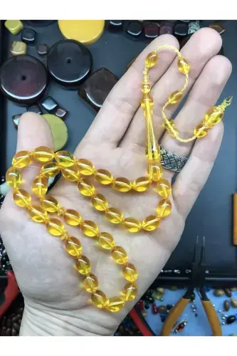 Wooden Boxed Dust Amber Rosary-chick yellow2 - KANUNİ TESBİH (1)