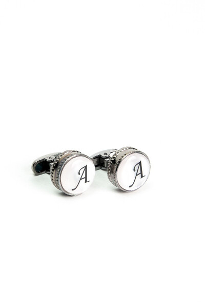 Wooden Boxed Round Letter Cufflinks A Letter - BAYEFENDİ