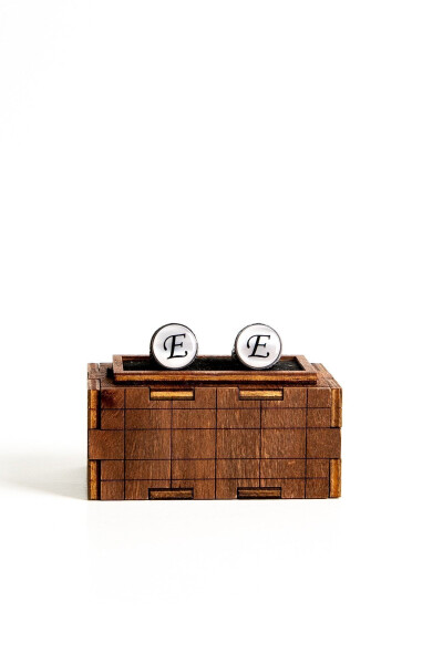 Wooden Boxed Round Letter Cufflinks E Letter - 8