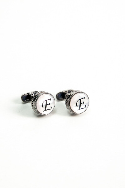 Wooden Boxed Round Letter Cufflinks E Letter - 1