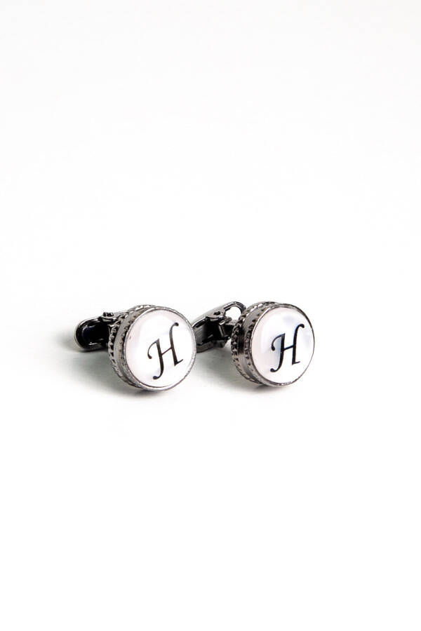 Wooden Boxed Round Letter Cufflinks Letter H - 3