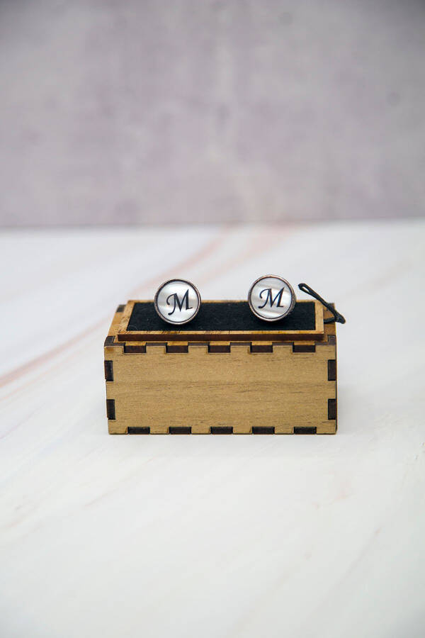 Wooden Boxed Round Letter Cufflinks M Letter - 6