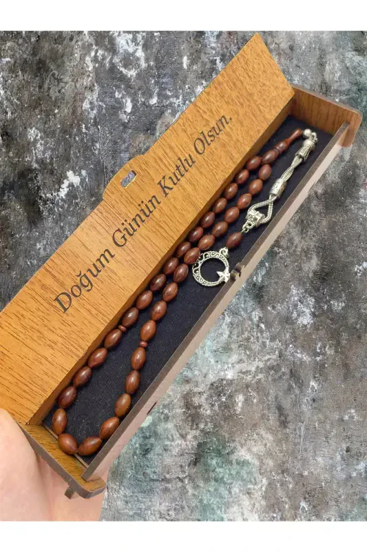 Wooden Boxed Star and Crescent Tasseled Kuka Rosary, Men's Gift-COFFEE1 - KANUNİ TESBİH