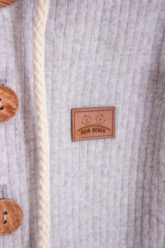 Wooden Buttoned Hooded Ribbed Style Hat Baby Jumpsuit-GRAY - 2