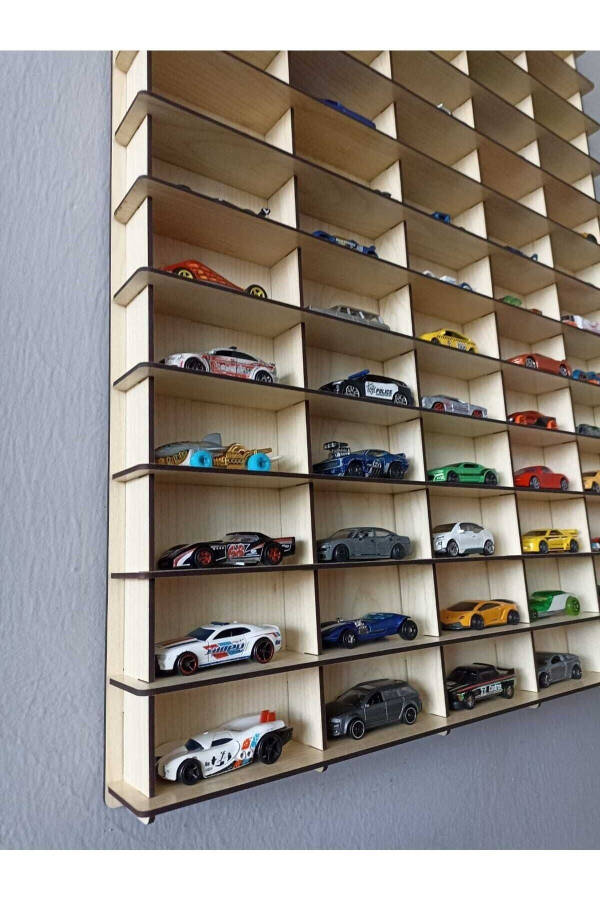 Wooden Car Shelf 100pcs Horizontal Maple (cream) Color (Suitable for Hotwheels And Matchbox Cars) - 3