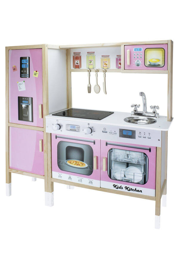 Wooden Children's Kitchen Set with Refrigerator and Led Illuminated Stove - 5