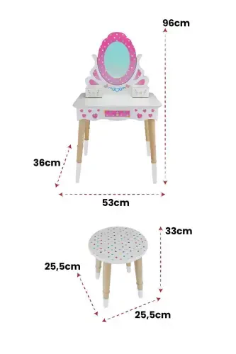 Wooden Children's Makeup Table Set Çg68-t3006 Pink - Modazone (1)