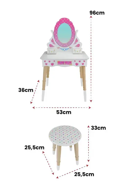Wooden Children's Makeup Table Set Çg68-t3006 Pink - 2